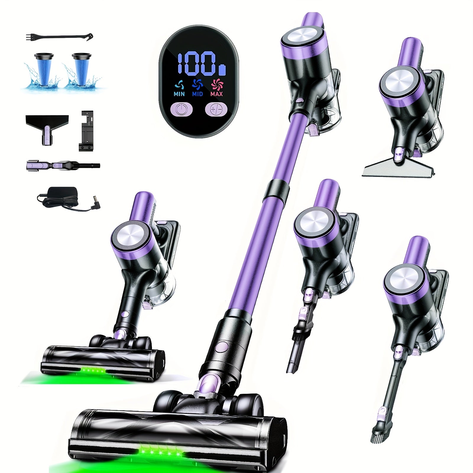 99.99% Filtration Cordless Vacuum Cleaner 10-in-1 – 45-Min Runtime, 7-Layer Filter, 1.5L Dust Cup, Extra-Long Hose, Anti-Tangle Brush, 3 Suction Modes, Green LED, Pet Hair Hard Floor Blanket | Canada