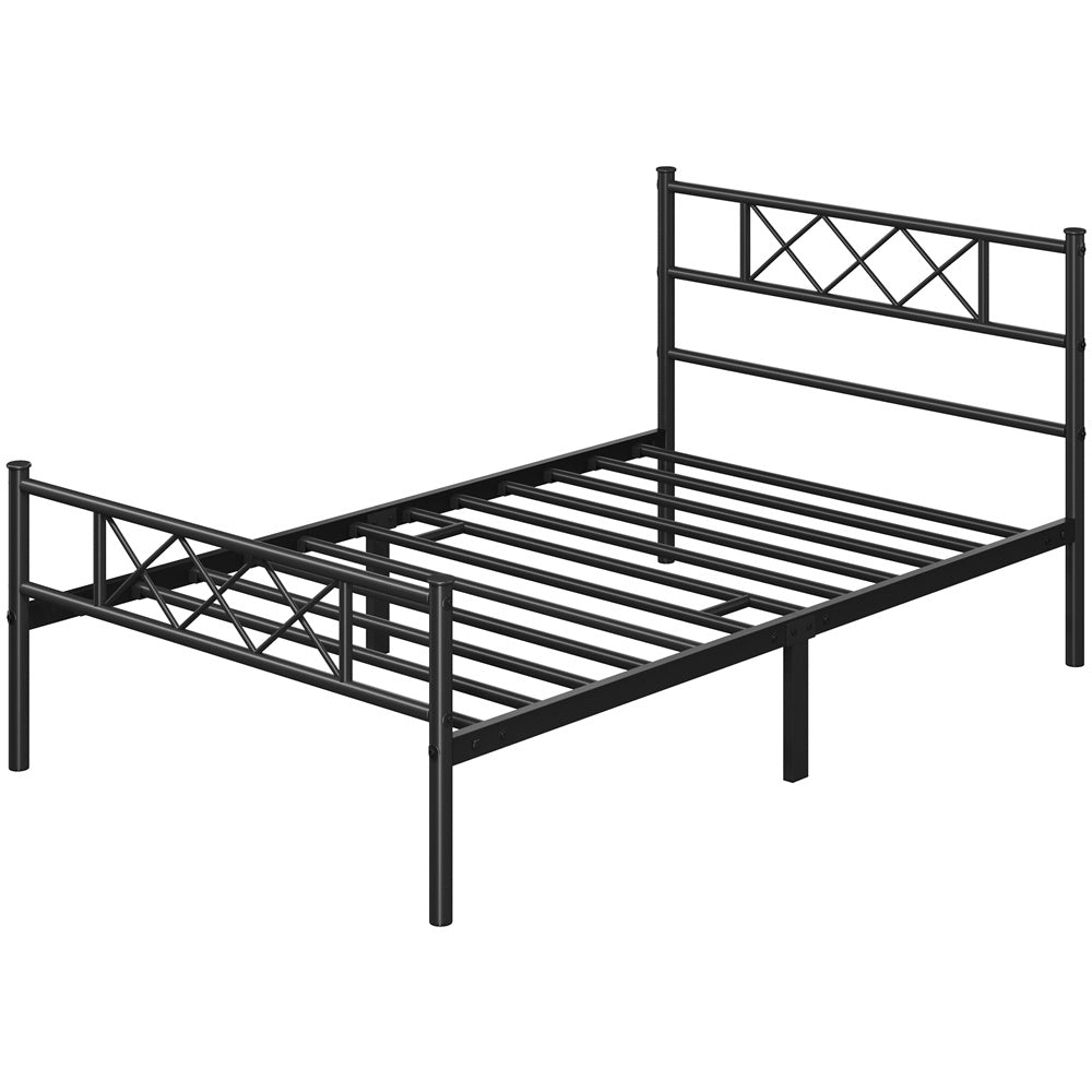 ALDEN DESIGN Bed Frame, Metal Platform Bed with Cross-design Headboard, Bed Base, Metal Bed Frame with Footboard for Bedrooms, Guest Rooms, Dormitories, Apartments, Black/White,Twin/Full/Queen Size