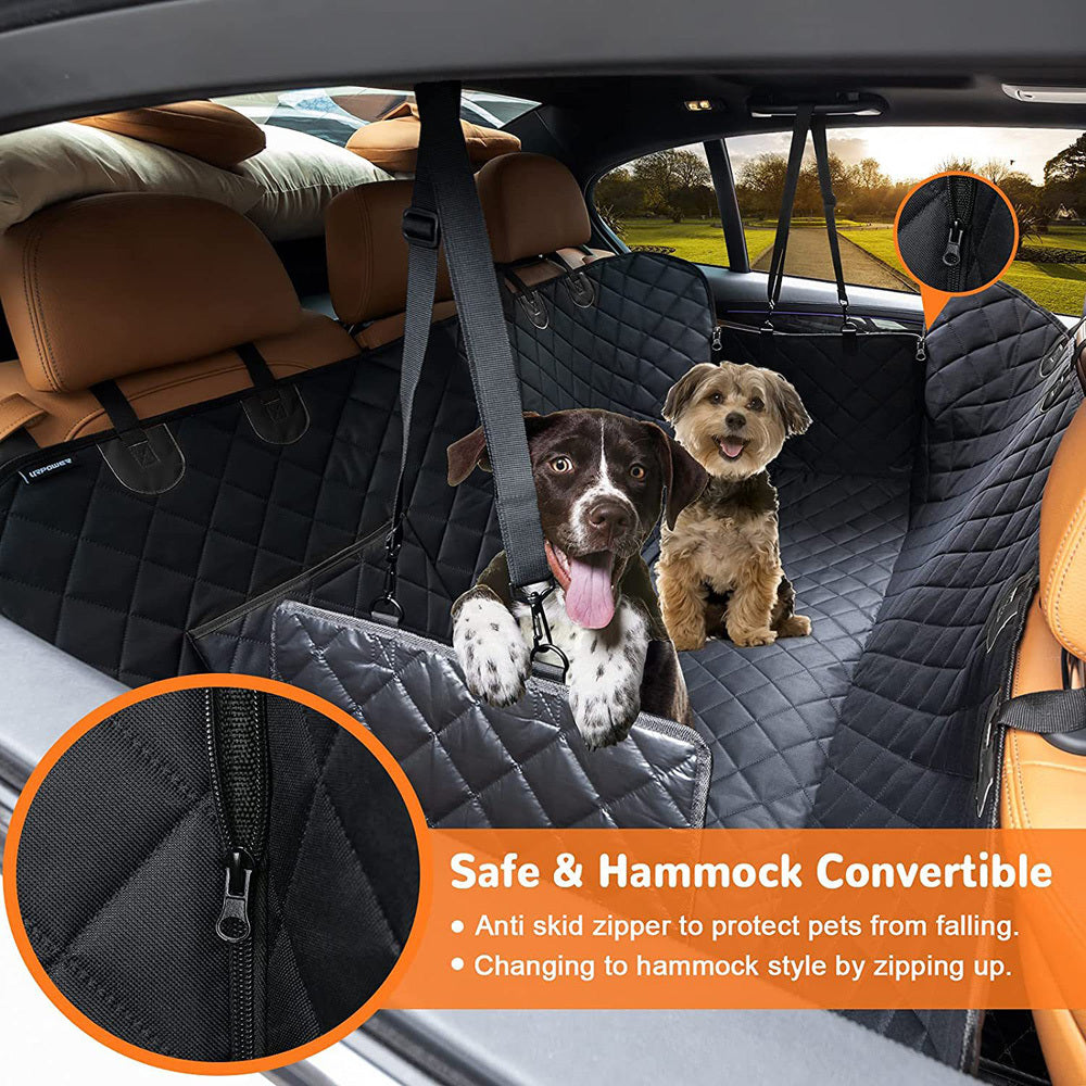 Dog Car Seat Cover for Back Seat – 4-Layer Waterproof Scratchproof Pet Seat Protector, Hammock or Flat Mode, Non-Slip, Fits All Cars Trucks & SUVs
