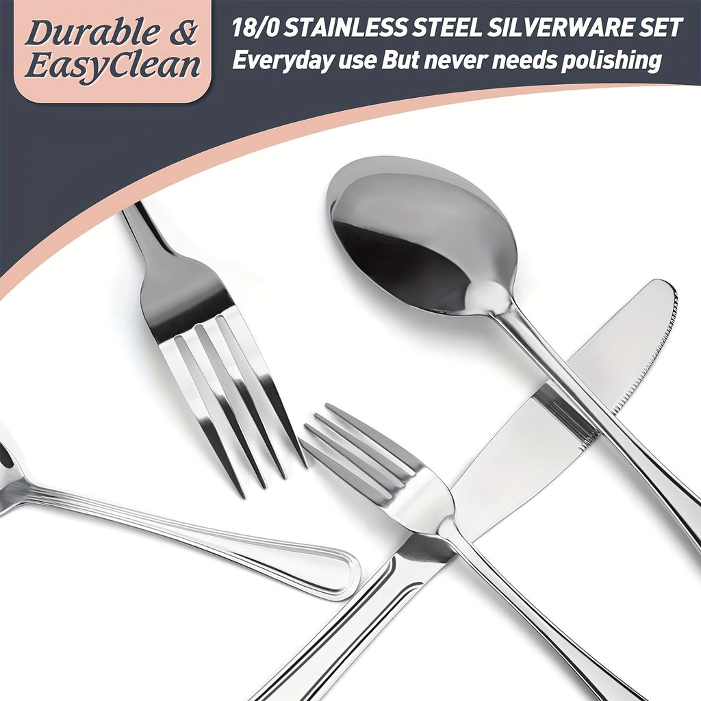 20/22/24/40/60/80/120pcs Stainless Steel Cutlery Set, Suitable for Home Kitchen Restaurant Hotel, Kitchen Utensils Set, Mirror Polished, Dishwasher Safe, Perfect for Gifts And Weddings. Local Warehouse, Kitchen Additions