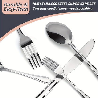 Stainless Steel Cutlery Set Multi-Size 20-120pcs – Mirror Polished Flatware for Home Kitchen Restaurant Hotel, Dishwasher Safe, Perfect for Weddings & Gifts