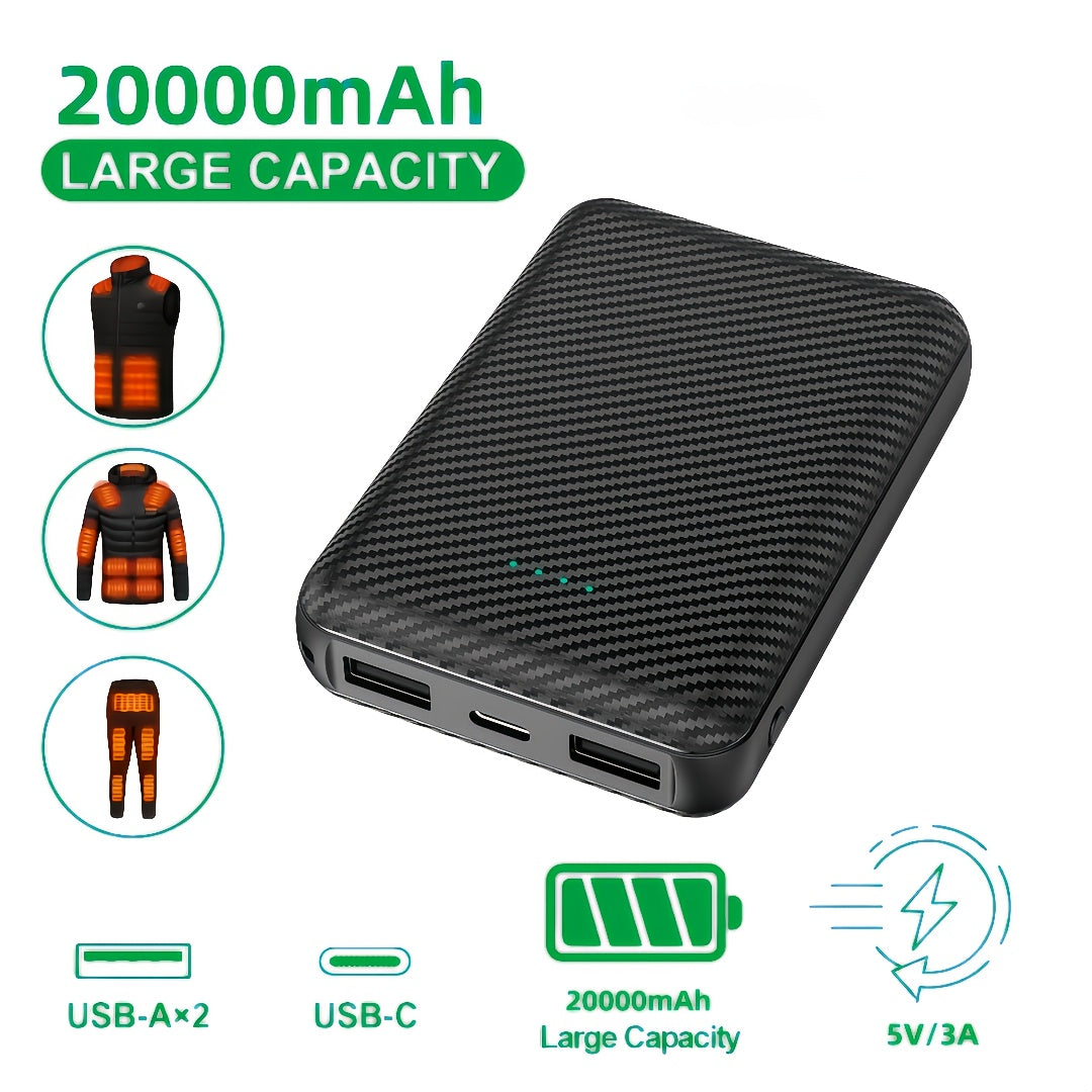 20000Mah Power Bank Designed for Heated Vests - 5V 3A Charger Suitable for Heated Jackets, Hoodies, And Pants, USB C Portable Charger Compatible with Iphone 16/15/14/13/12/11 Pro/Pro Max, Ipad, Samsung Devices, Tablets, And More