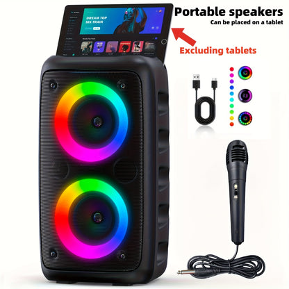 Party Bluetooth Speaker with Microphone & Disco Light – Large Subwoofer Wireless Speaker, TWS Stereo, TF/AUX/MIC Support, Outdoor & Indoor Use, Birthday & Event Gift – Black