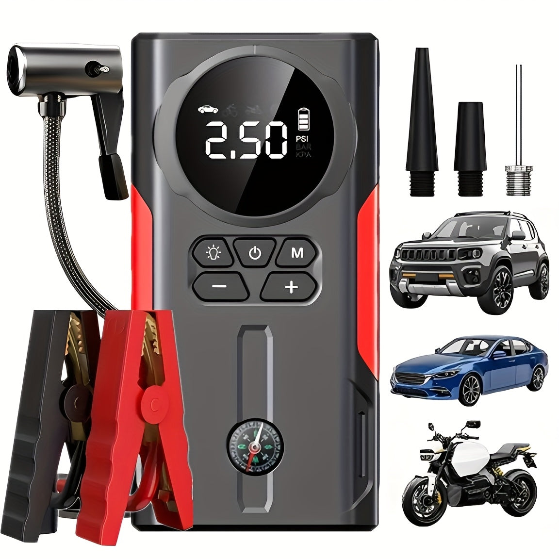 Emergency Car Jump Starter with Flashlight – 12V Portable Battery Booster & Power Bank for Cars, Motorcycles, Pickup Trucks & Bicycles, Quick Start, Compact Design – Canada