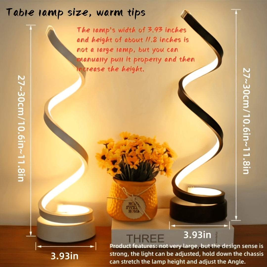 Spiral LED Table Lamp Dimmable – Push Button Desk Light with Metal Base for Bedroom, Living Room, Office & Coffee Shop Décor – Unique Birthday, Christmas & Valentine’s Gift (1pc or 2pcs)