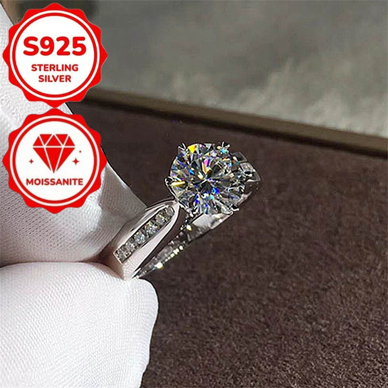 S925 Silver Moissanite Classic Ring for Women - Shiny Diamond-Like Stone, Hypoallergenic Comfortable Fit, Elegant Jewelry for Daily Wear, Birthdays, Anniversaries, Engagements & Weddings