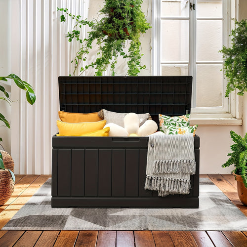 88 Gallon Resin Deck Box Outdoor Lockable Storage Box – Waterproof Large Cushion Storage Bench for Patio, Backyard, Pool Supplies & Sports Equipment