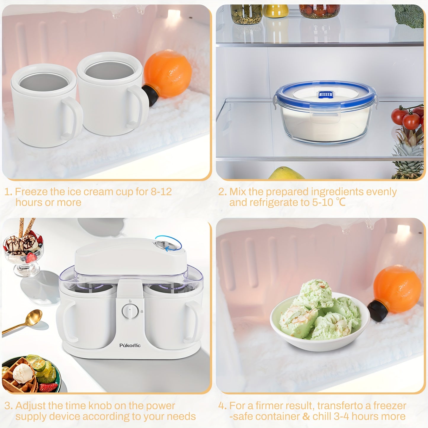 Dual-Cup Ice Cream & Frozen Yogurt Maker Machine – 33.81oz Detachable Design for Homemade Ice Cream, Frozen Yogurt & Fruit Smoothies, Easy to Use & Clean, Perfect Christmas Gift for Families