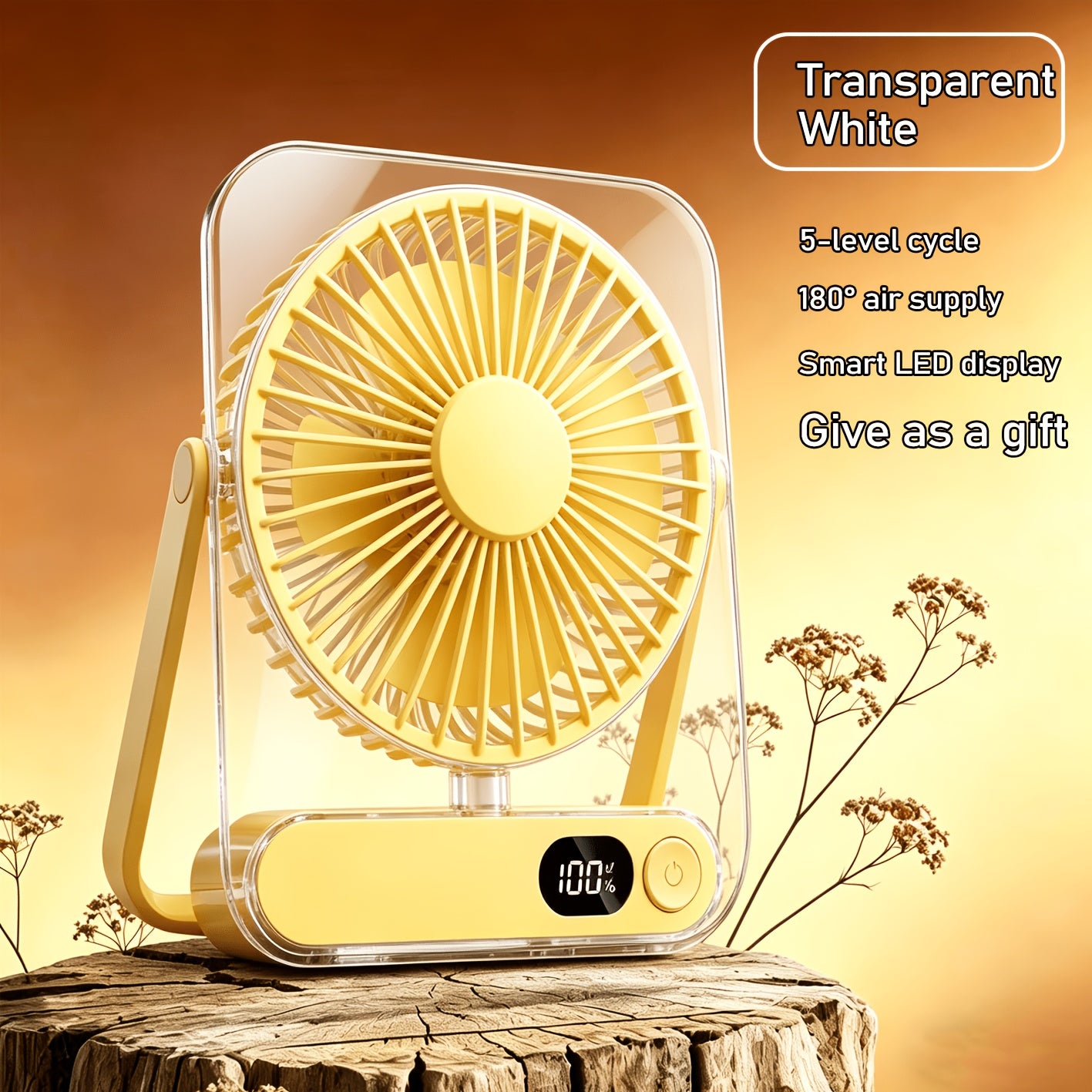 Portable Rechargeable Cooling Fan 5-Speed 3000mAh Battery, Wide-Angle Circulation, Digital Display, Wall-Mounted & Desktop – Quiet Fan for Home Office Camping Bedroom