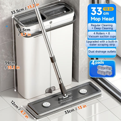 Compact Flat Mop and Bucket Set with Wringer – Hands-Free 360° Rotating Mop Head, 7 Washable Microfiber Pads, Wet Dry Mop for Apartment Hardwood Tile Floor & Walls