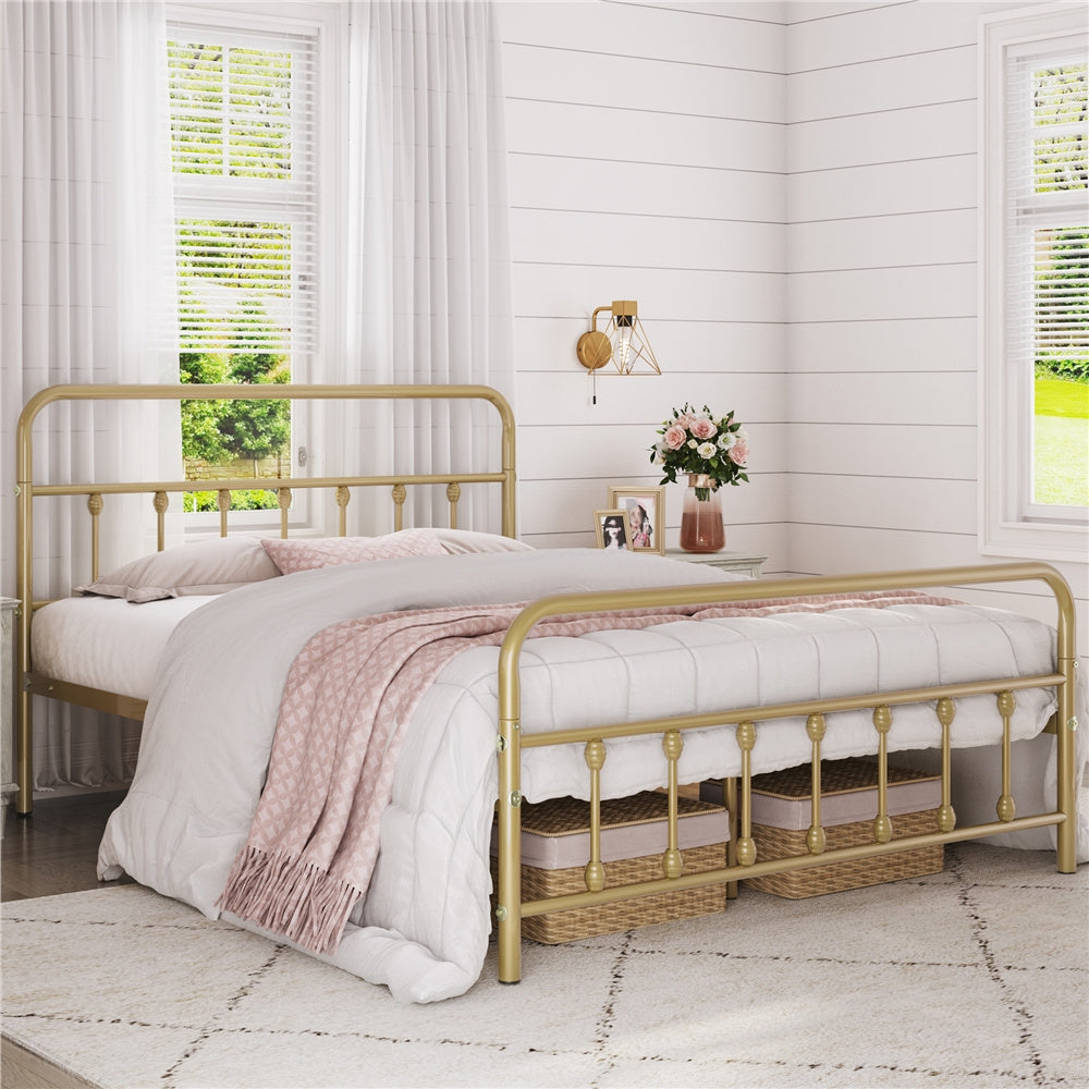Farmhouse Iron Platform Bed Frame High Headboard Footboard Slatted Base 800 lb No Box Spring Underbed Storage - ALDEN DESIGN Classic Bed, Black White, Twin Full Queen, Canada