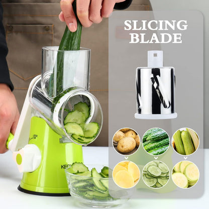 4-Piece Hand-Crank Drum Vegetable Cutter & Slicer – Manual Multi-Functional Kitchen Vegetable Chopper with Interchangeable Drums for Shredding, Slicing & Grating