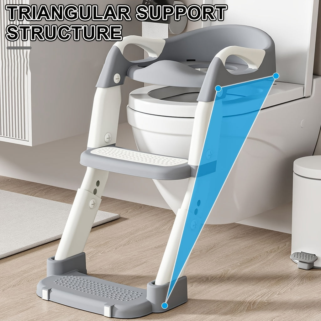 3-In-1 Folding Ladder Toilet with Anti-Slip Footstool - Adjustable Height, Ergonomic Handle, Durable Plastic, Space-Saving Design, Suitable for Toddlers And Children, Portable Toilet for Home Use, Modern Bathroom Furniture