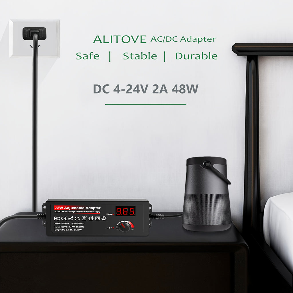 48W Power Adapter Universal AC to DC Adapter 4V - 24V 2A 48W Switching Power Supply 4V 5V 6V 9V 12V 15V 18V 19V 20V 24V 1A 1.5A 2 Amps Adjustable AC/DC Converter Transformer with 14 Tips & Polarity Converter