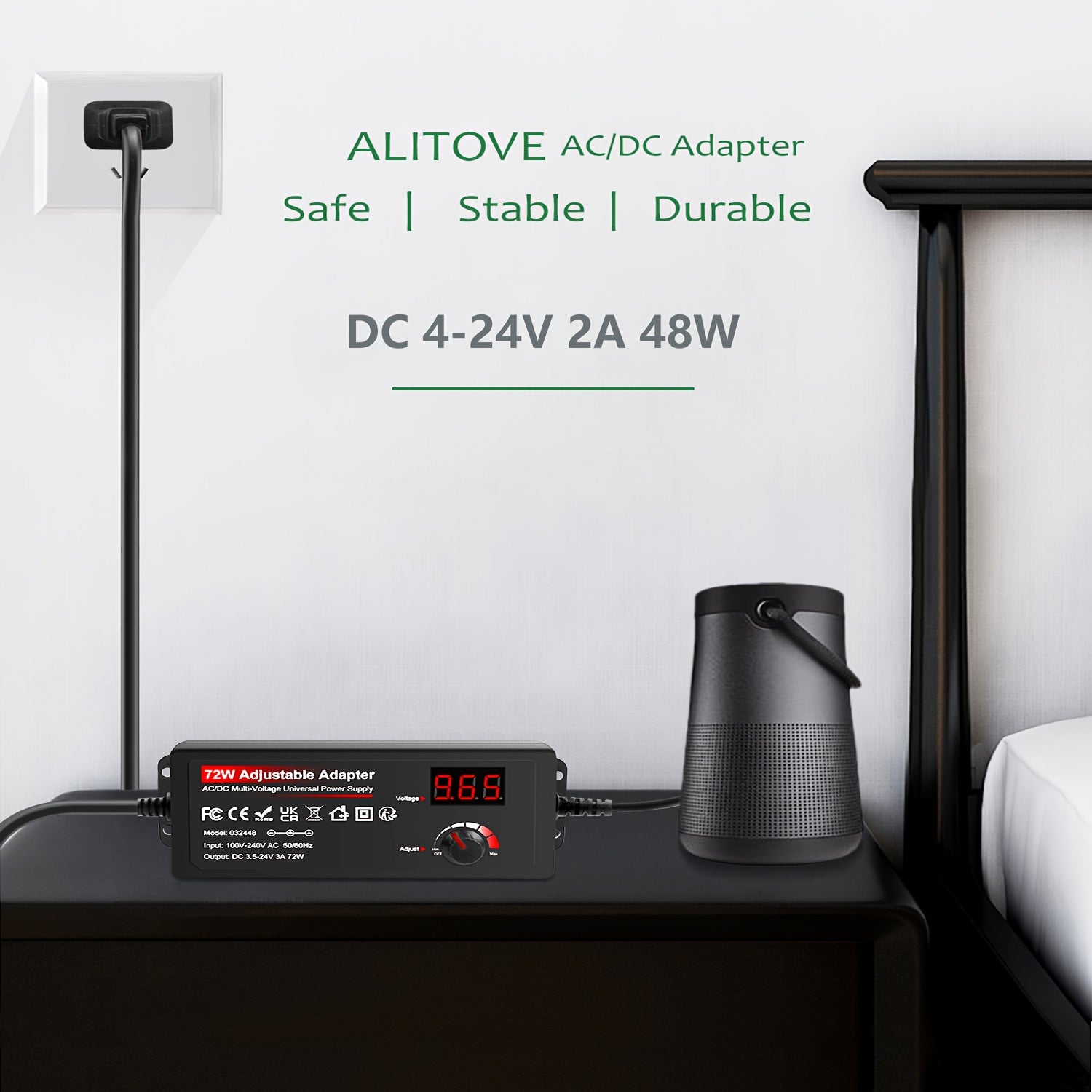 48W Power Adapter Universal AC to DC Adapter 4V - 24V 2A 48W Switching Power Supply 4V 5V 6V 9V 12V 15V 18V 19V 20V 24V 1A 1.5A 2 Amps Adjustable AC/DC Converter Transformer with 14 Tips & Polarity Converter