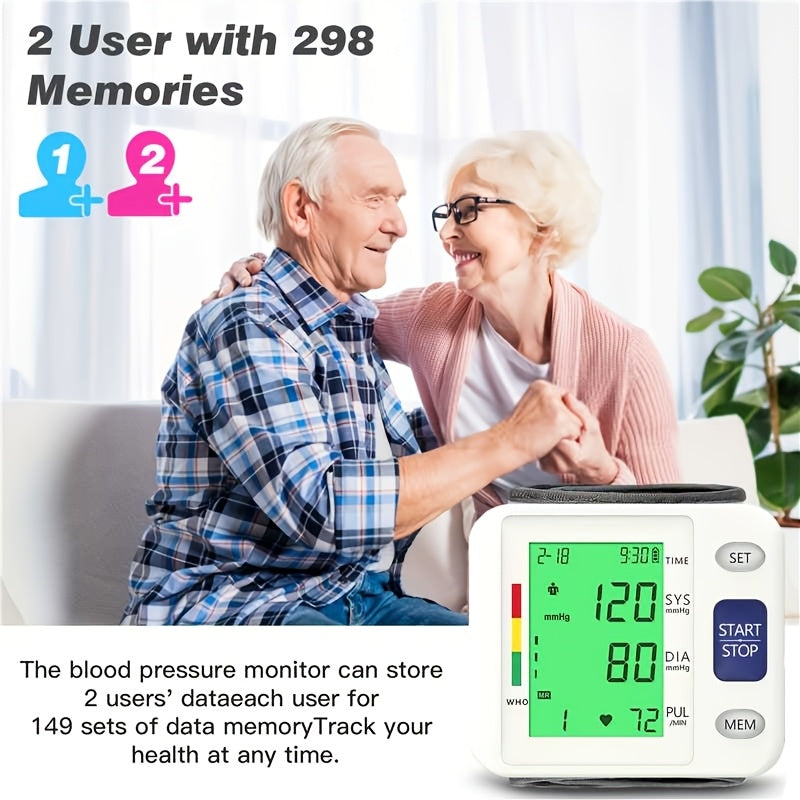 Wrist Blood Pressure Monitor Wrist Cuff -tri Color LCD Display With Adjustable Cuff - Tracks Heart Rate And Irregular Heartbeats -99 Memory Storage, Dual User Mode - USB/battery Powered (battery Not Included), Blood Pressure Machine Halloween Gift