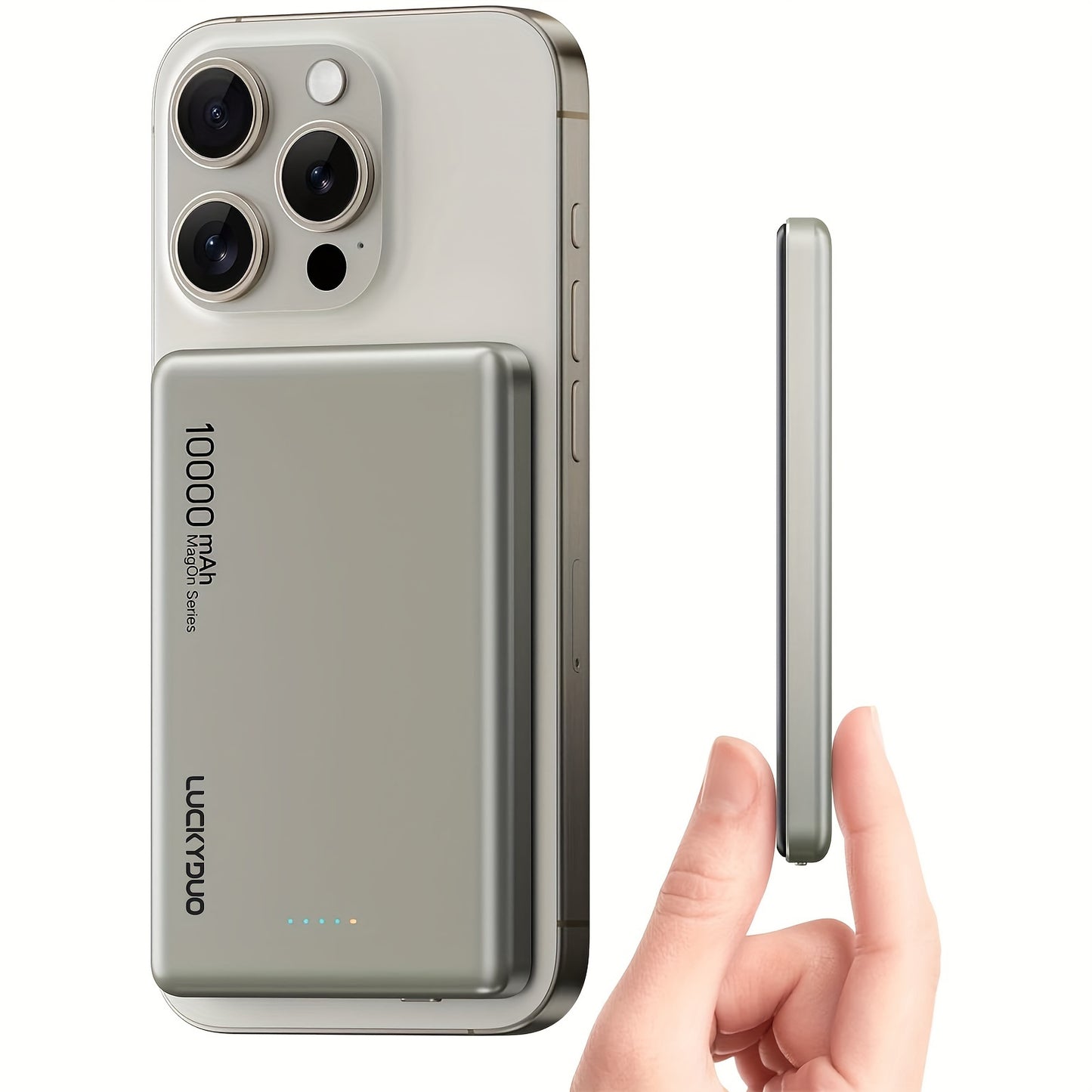 Magnetic Wireless Power Bank 10000mAh Slim, MagSafe Compatible Portable Charger for iPhone 15/14/13/12 Series, Aluminum Alloy, LED Indicator, Dual Device Charging, Travel-Friendly Battery Pack