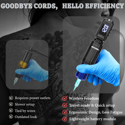 Wireless Tattoo Machine Kit for Beginners & Artists – Rotary Cordless Tattoo Pen Gun with 1500mAh Battery, 10 Cartridge Needles, 7 Inks & Extra Black Ink – Complete Body Art Tattoo Supply Set