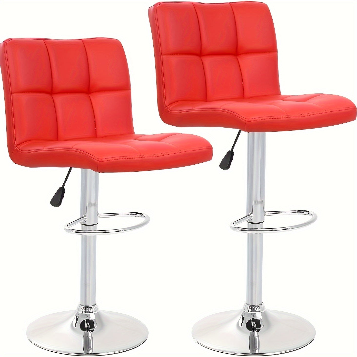 Adjustable Swivel Bar Stools Set of 2 with Back Support - Hydraulic Height PU Leather Armless Bar Chairs, Galvanized Steel Frame, Modern Kitchen Counter & Living Room Seating
