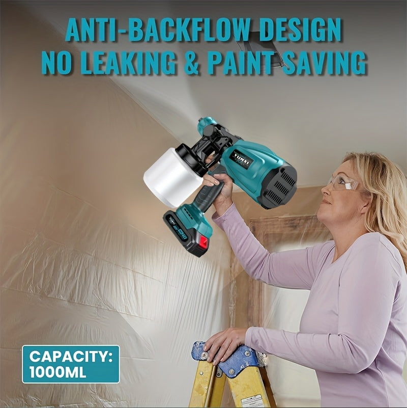 Cordless Electric Paint Spray Gun - Rechargeable Lithium Battery HVLP Sprayer for Home Walls, Furniture, Cabinets, Fences & Doors - Wireless High-Voltage Airless Painting Tool, Easy to Clean
