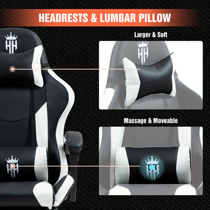 Gaming Chair with Footrest, Headrest & Lumbar Support – Ergonomic Computer Chair Height Adjustable 360° Swivel, High-Back Video Game Seat for Home Office & Gaming Setup, Black White Red Blue Purple