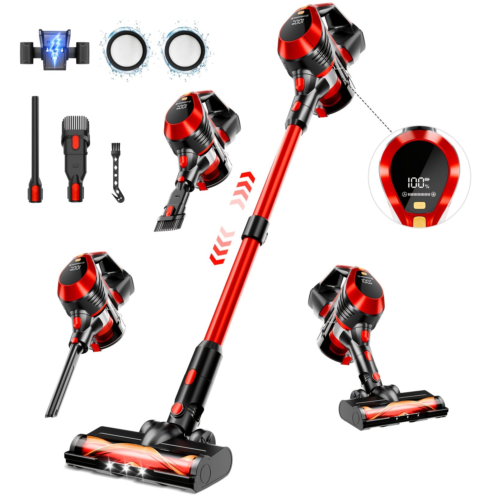 Cordless Stick Vacuum Cleaner 60Kpa Max Suction - Lightweight Rechargeable Handheld Vacuum for Hardwood Floors, Carpets & Pet Hair, Anti-Tangle Brush, 45-Min Runtime, Corded & Cordless 2-in-1