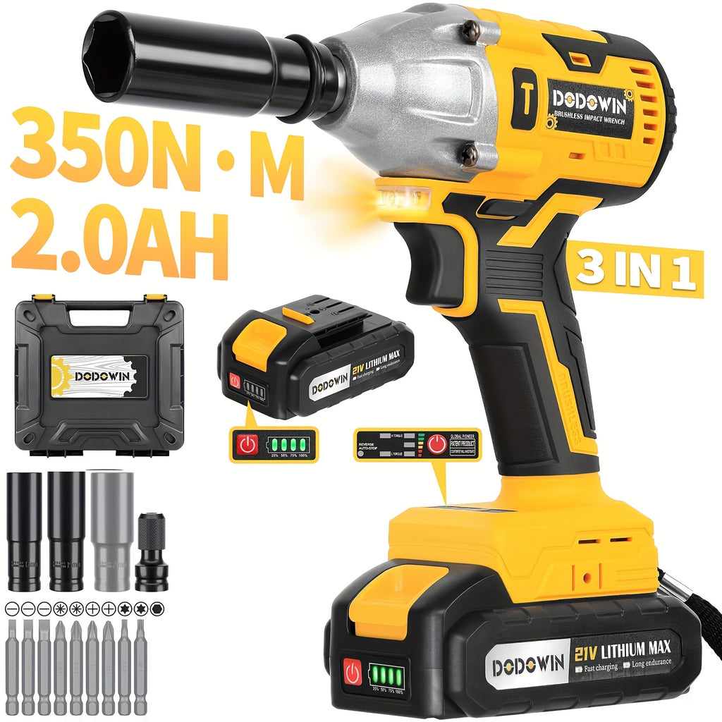 21V Cordless Impact Wrench & Drill Combo Kit, High Torque Tool Set, 1/2 Batteries & Charger Included, 6 Sockets, Tool Box Accessories, for Car Repair, Home DIY, Garage Work, Gift for Men