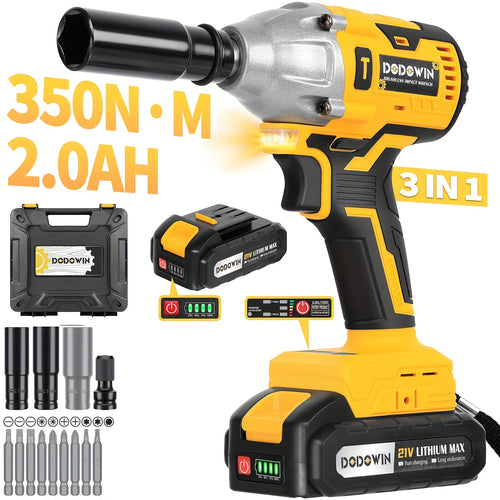 21V Cordless Impact Wrench & Drill Combo Kit – High Torque 1/2" Drive, 2 Batteries & Charger, 6 Sockets Included, Portable Power Tool Set for Car Repair, Home DIY & Garage Work
