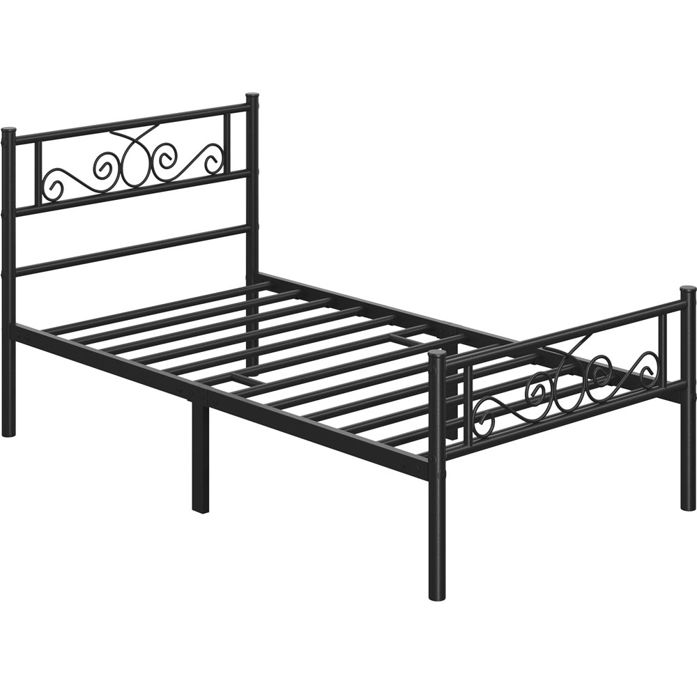 ALDEN DESIGN Bed Frame Metal Platform Bed, Space Saving Metal-Framed Bed, Iron Bed Foundation, Graceful Scroll Metal-Framed Bed, Platform Bed with Headboard and Footboard for Bedrooms, Guestrooms, Dormitories, Black/White/Silver, Twin/Full/Queen Size