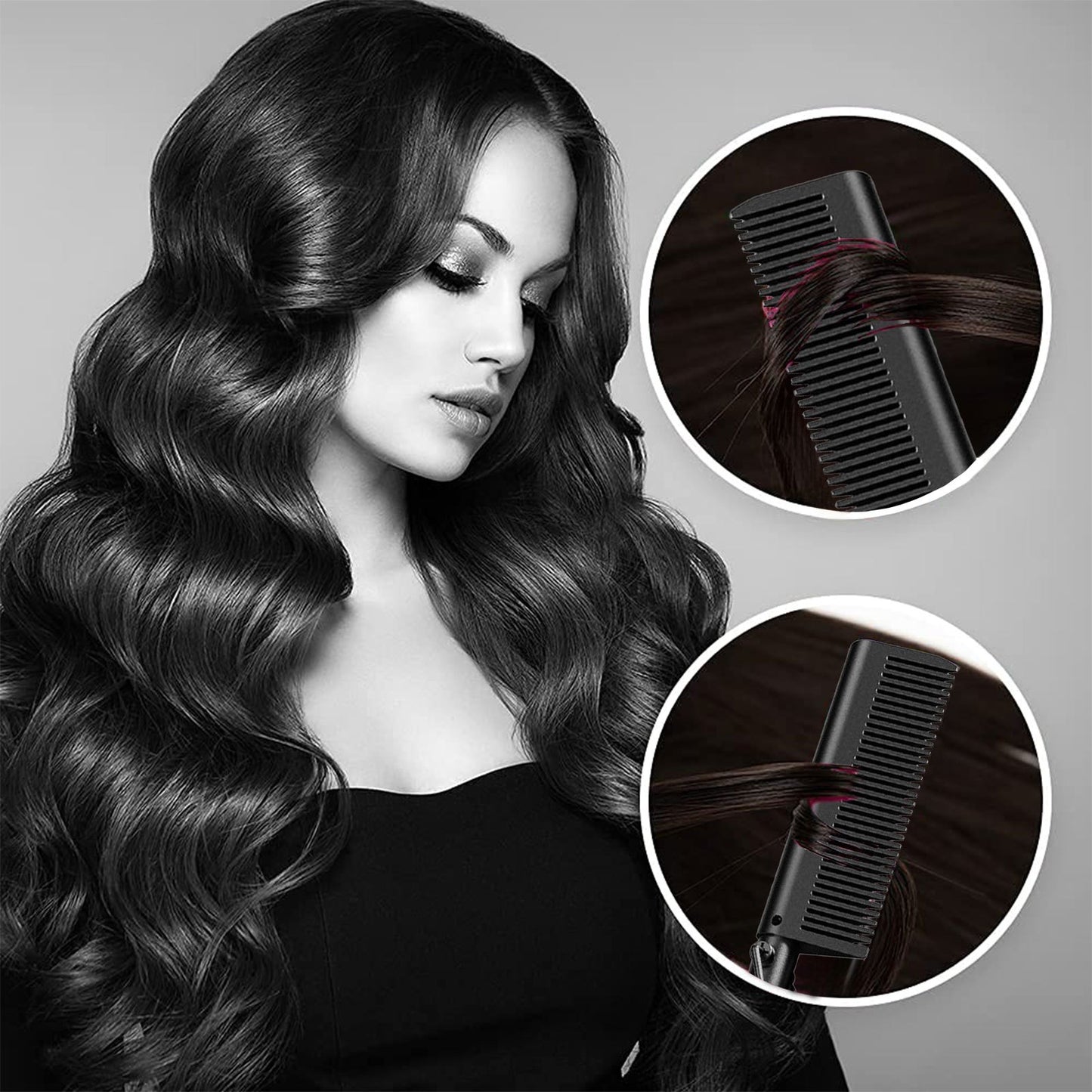 Hair Straightener Brush Electric Straightening Comb with Anti-Scald, Portable Heated Curling Iron for Wet & Dry Hair, Copper Plates, Works on Wigs – Women Men, Holiday Gift