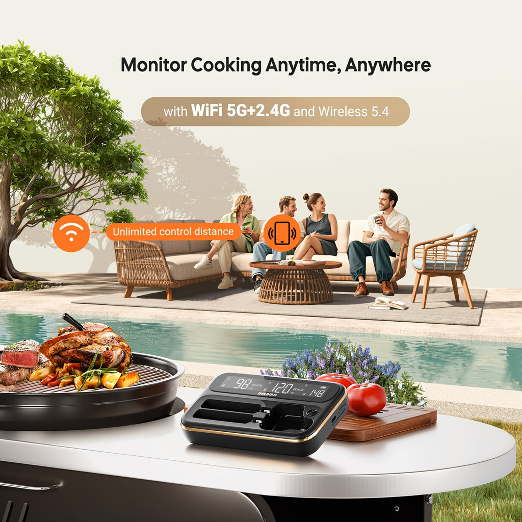 300ft/91m BBQ Thermometer, Wireless Meat Thermometer, Food Grade Stainless Steel Probe, Dual Sensors, 26 Meat Menus, Target Temperature Alert, Rechargeable Base, for BBQ Grills Smokers Grills, Halloween Gifts, Christmas Gifts
