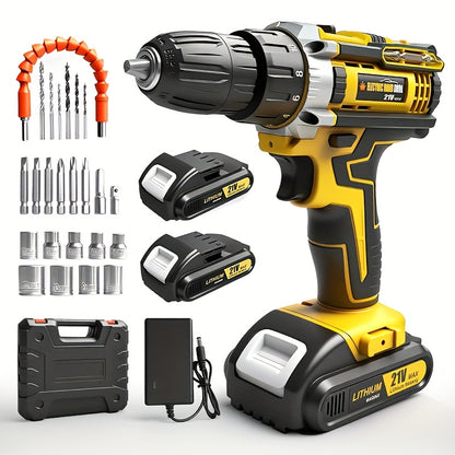 Lithium-Ion Cordless Drill Set with Battery & Charger – 3/8" Keyless Chuck, Variable Speed, 16-Position Clutch & 24 Drill Bits | Home & Automotive Power Tool | Red, Yellow or Blue | ShopVora CA