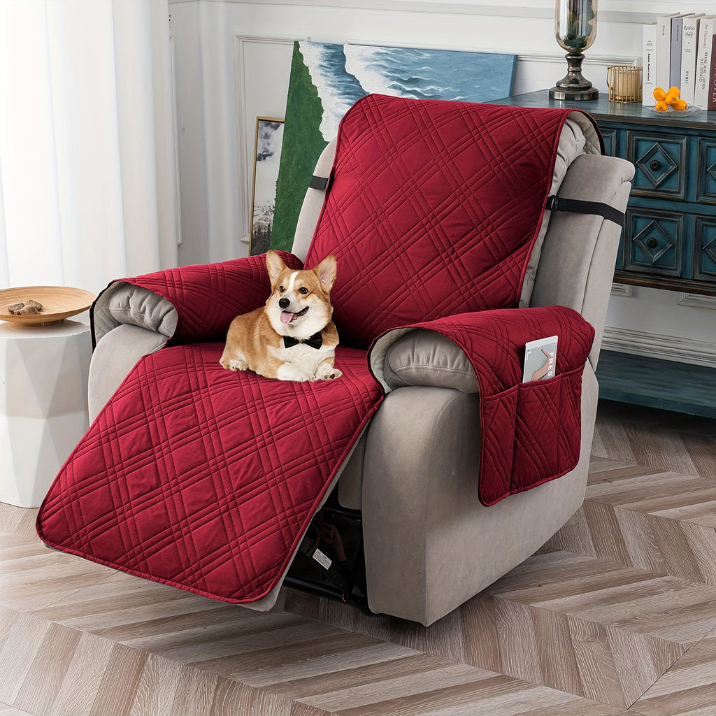 1pc Waterproof Recliner Chair Cover, 100% Non Slip Recliner Slipcover for Recliner Chair with Pocket, Washable Reclining Chair/Furniture Protector for Pets(Recliner Chair), Easy to Install & Easy Care, ReclinerCompatible, Home Doc