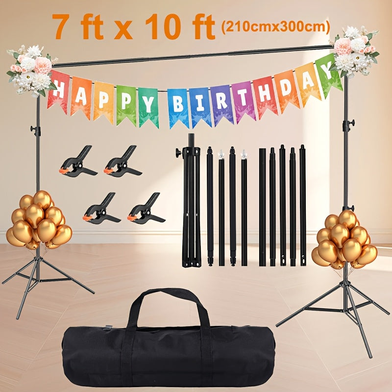 Adjustable Backdrop Stand 10x7ft (3x2.1m) with 4 Backdrop Clips & Trolley Carry Bag – Portable Easy Setup Background Support System for Weddings, Parties, Conferences & Photo Studios Canada