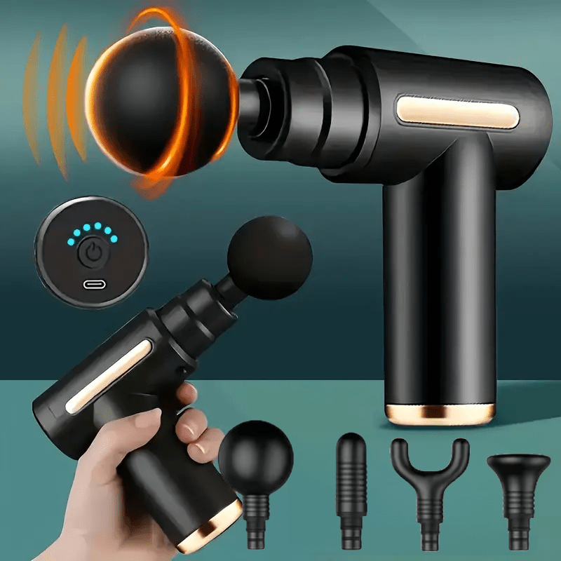 1pc Powerful Cordless Massage Gun with LED Display - Deep Tissue Muscle Relaxer, 4 Interchangeable Heads, 1200mAh Lithium Battery, Speed/Mode Settings, -C Fast, Durable & Portable for Home, Gym, Travel - Ideal for Back, Neck, Leg, Arm - Ideal Gift