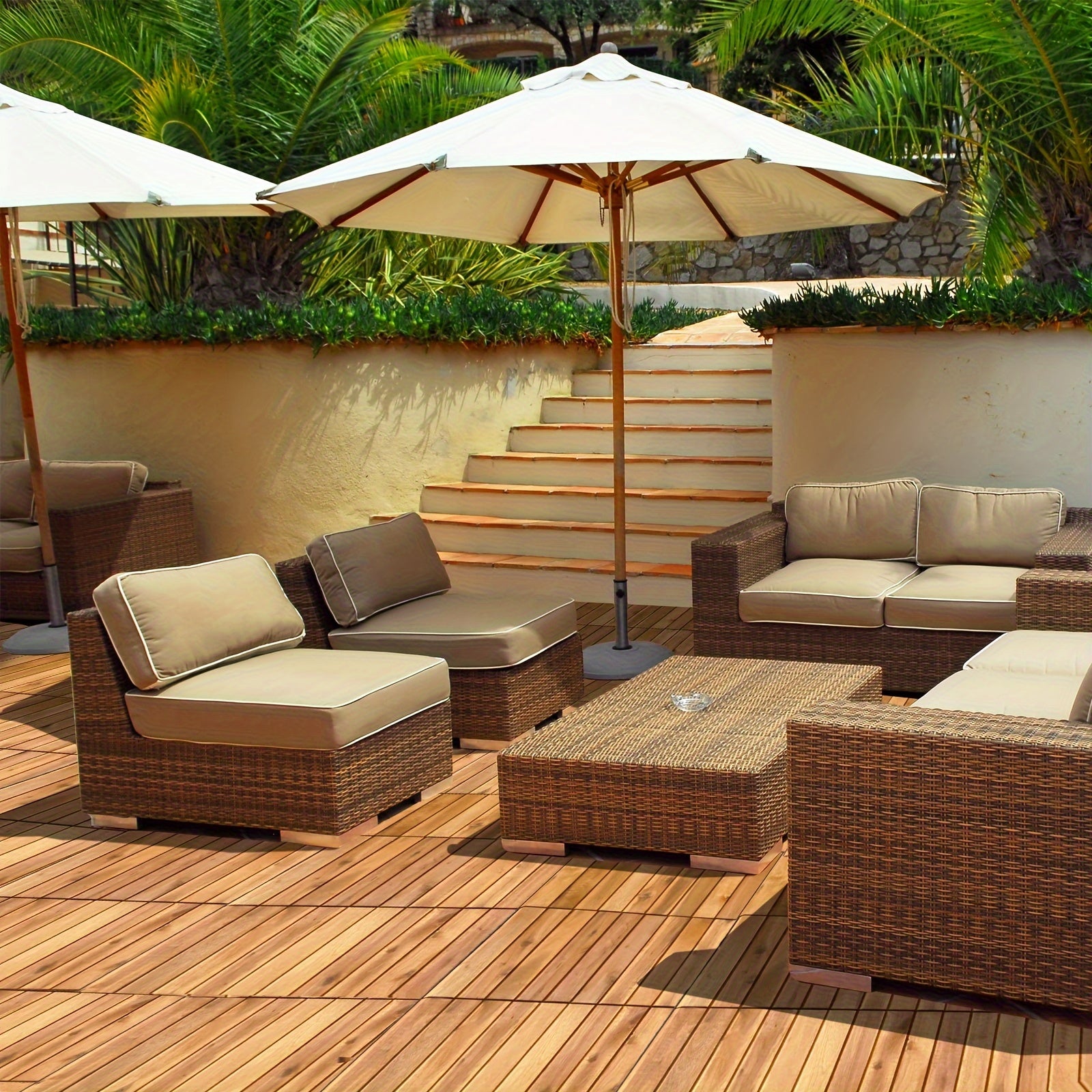 Costway 27PCS Patio Interlocking Tiles Acacia Slat Wood Garden Outdoor &Indoor