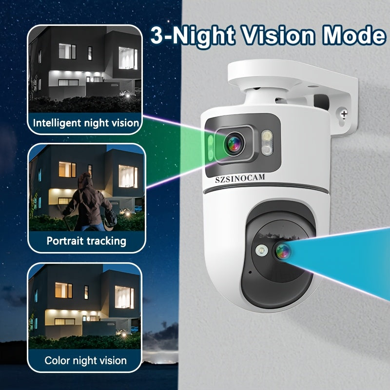 4K PTZ Dual-Lens Outdoor Security Camera with Spotlight Alarm, PIR Motion Detection, Full-Color Night Vision, 2-Way Audio, 360° Pan & Tilt, 24/7 Recording & NVR Compatible — U9 / Built-in Battery