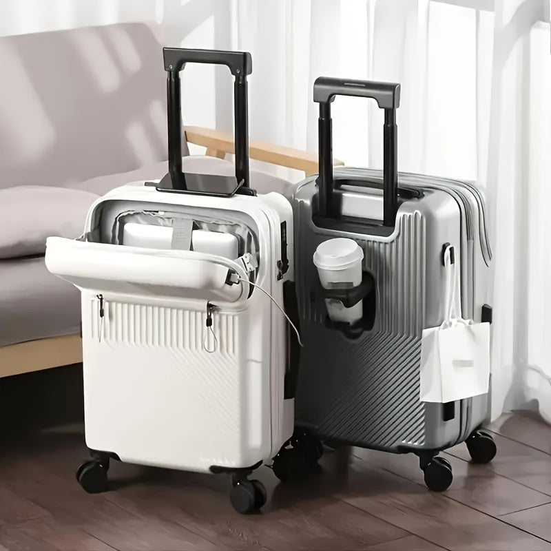 20" Multifunctional Suitcase with Cup Holder And USB Port - ABS Material, Spinner Wheels, TSA Lock, Large Capacity, Wet And Dry Separation, Side Hook for Tablet - Ideal for Business Travel And Short Trips, Travel Luggage