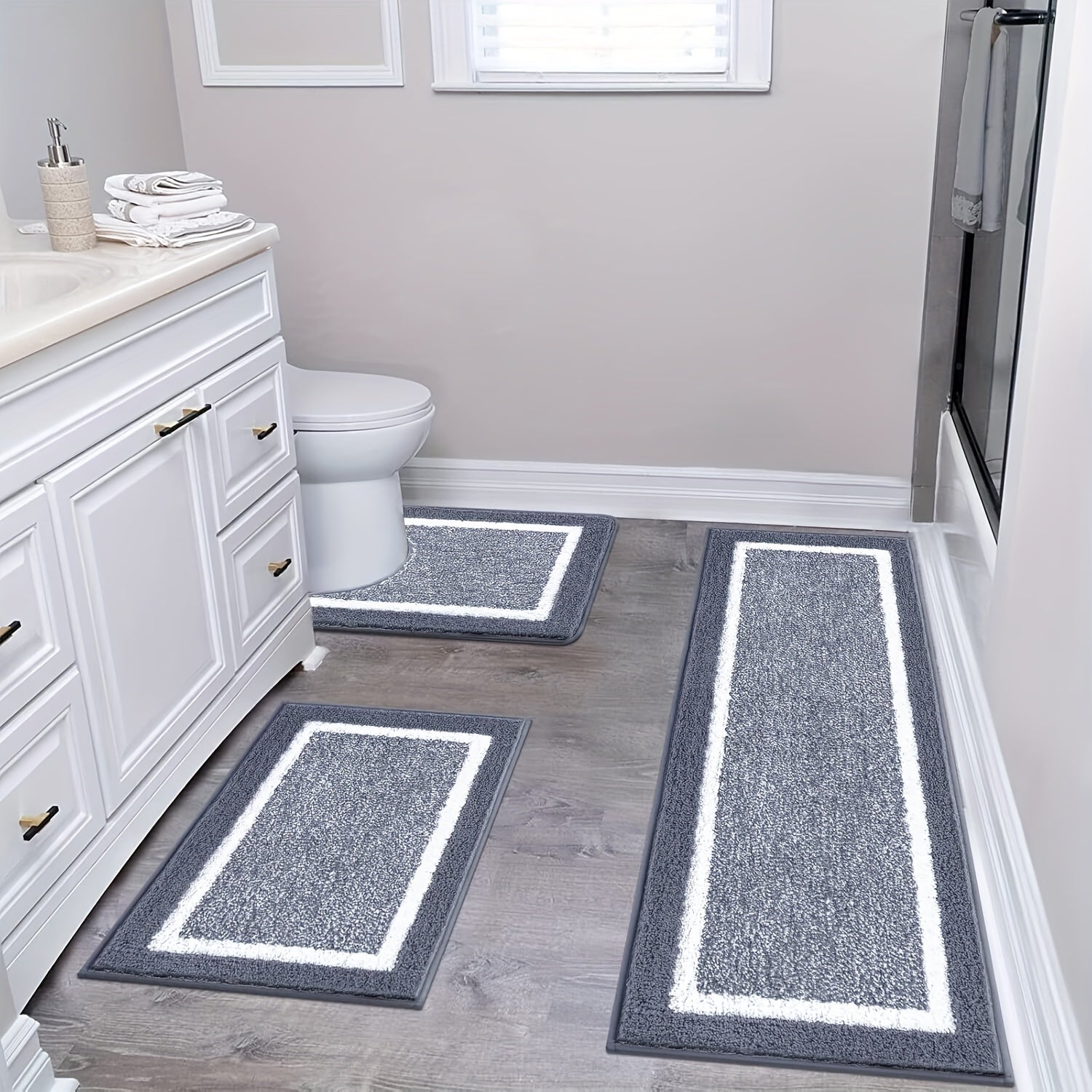 Bathroom Rugs Set 3 Piece Non Slip Ultra Soft Microfiber Bath Mats - Absorbent Plush Bath Rugs with U-Shaped Contour Toilet Mat, Machine Washable