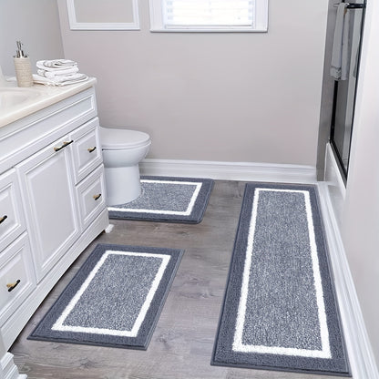 Bathroom Rugs Set 3 Piece Non Slip Ultra Soft Microfiber Bath Mats - Absorbent Plush Bath Rugs with U-Shaped Contour Toilet Mat, Machine Washable