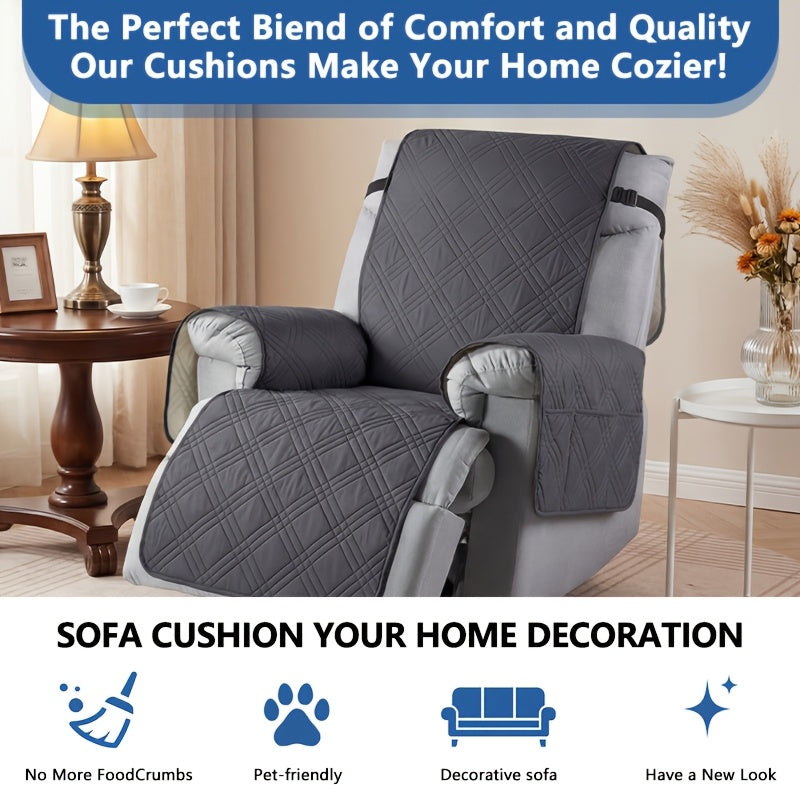 1pc High Quality Recliner Cover Sofa Cover, Quilted Sofa Recliner Cover with Pockets And Elastic Straps, Pet Scratch-Resistant Sofa Pad, Housse De Fauteuil Inclinable, Washable Furniture Protective Cover, Easy to Install, Mother's Day Home Decor.