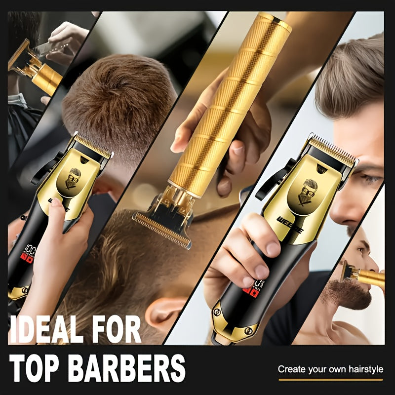 WEEME 1pc/3pcs Men's Grooming Kit, Golden Balck Hair Clippers with LCD Display, USB Rechargeable, 8 Guide Combs, Trimmer And Shaver, with Cleaning Brushes And Comb, Perfect Valentine'sGift for Men.