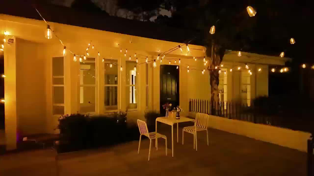 ST38 Outdoor String Lights LED Patio Lights – Shatterproof Vintage Edison Bulb, 2700K Warm White, Connectable Waterproof Hanging Lights for Backyard Garden Porch Party Cafe Decor