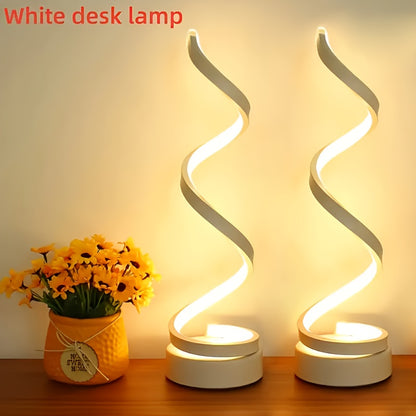 Dimmable Spiral Touch Table Lamp with USB-C Charging Port – 3-Way Dimming, LED Bulb Included, Modern Minimalist Bedside Desk Lamp for Bedroom & Living Room, Black or White