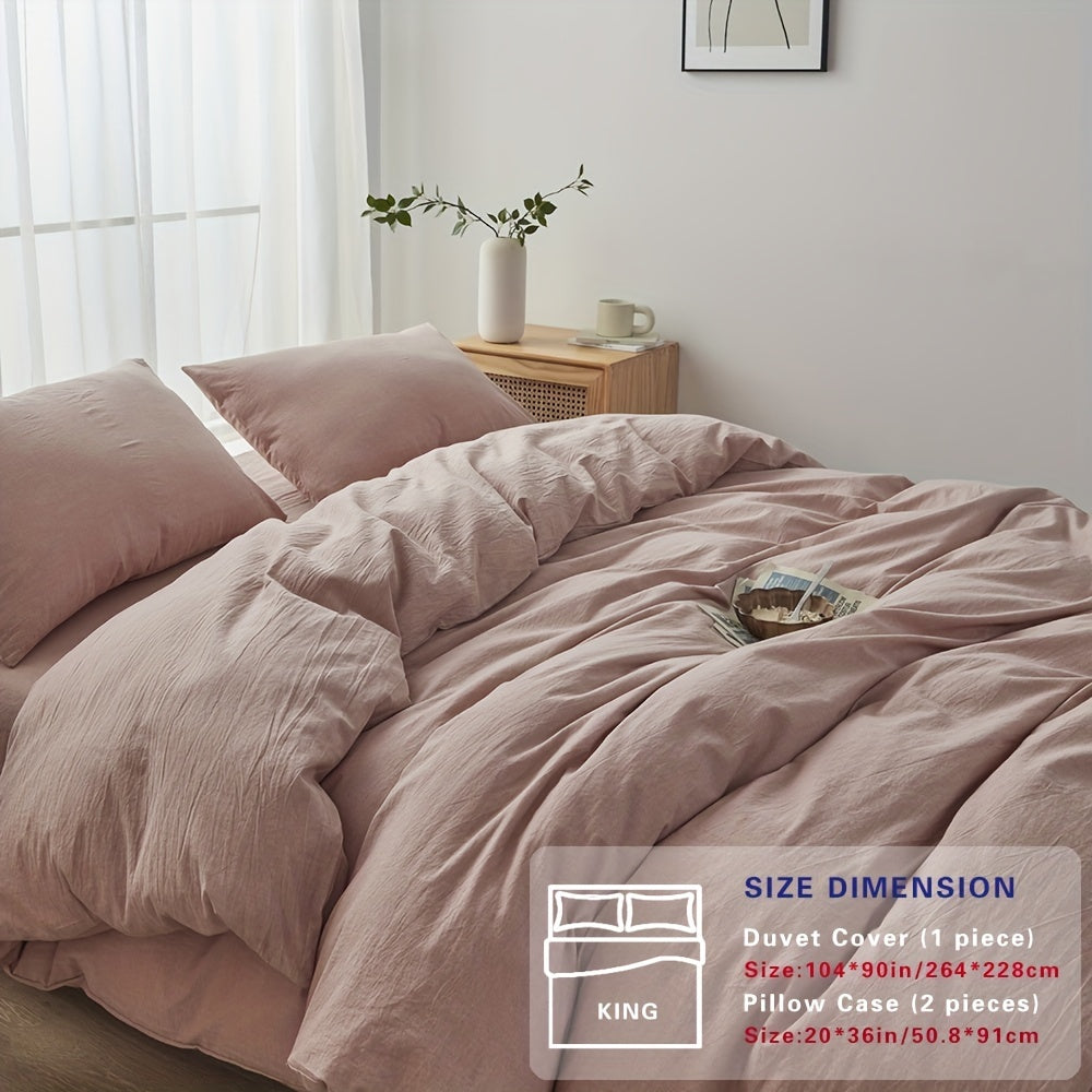 100% Washed Cotton Duvet Cover Set – Breathable, Durable & Ultra-Soft Comfy Bedding Set for All Seasons, Multiple Sizes & Colours