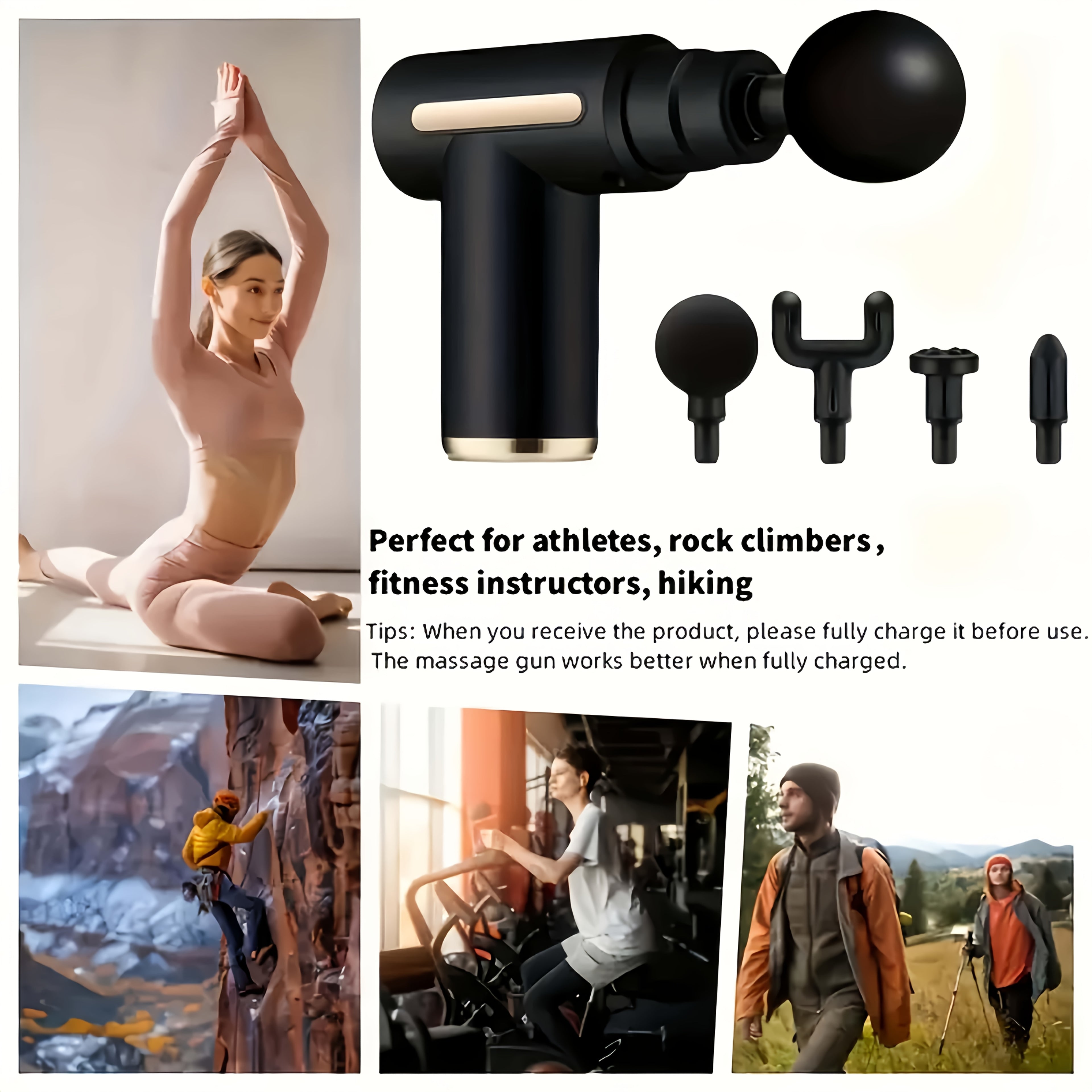 1pc Powerful Cordless Massage Gun with LED Display - Deep Tissue Muscle Relaxer, 4 Interchangeable Heads, 1200mAh Lithium Battery, Speed/Mode Settings, -C Fast, Durable & Portable for Home, Gym, Travel - Ideal for Back, Neck, Leg, Arm - Ideal Gift