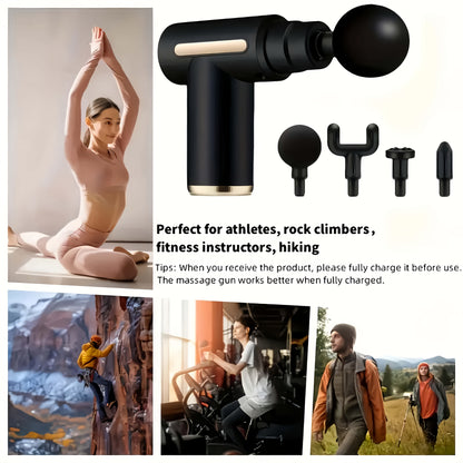 Percussion Massage Gun with LED Display – Deep Tissue Muscle Relaxer, 4 Interchangeable Heads, 1200mAh USB-C Rechargeable, Portable for Back Neck Leg Arm, Black Red
