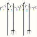 String Light Poles for Outside Thickened Metal Hanger Pole with Fork - Outdoor Lighting Post for Patio, Garden, Backyard, Yard & Front Porch Decor, 2, 4, 6 or 8 Pack