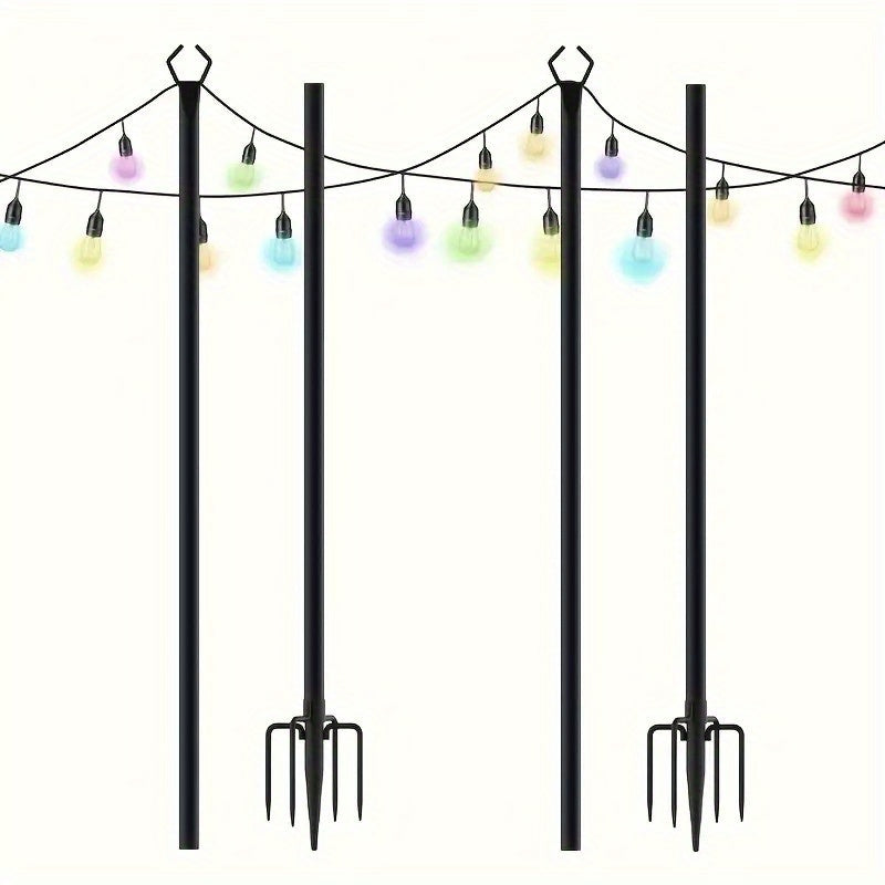 String Light Poles for Outside Thickened Metal Hanger Pole with Fork - Outdoor Lighting Post for Patio, Garden, Backyard, Yard & Front Porch Decor, 2, 4, 6 or 8 Pack
