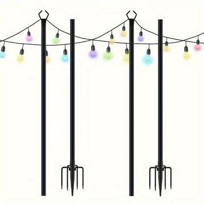 String Light Poles for Outside Thickened Metal Hanger Pole with Fork - Outdoor Lighting Post for Patio, Garden, Backyard, Yard & Front Porch Decor, 2, 4, 6 or 8 Pack